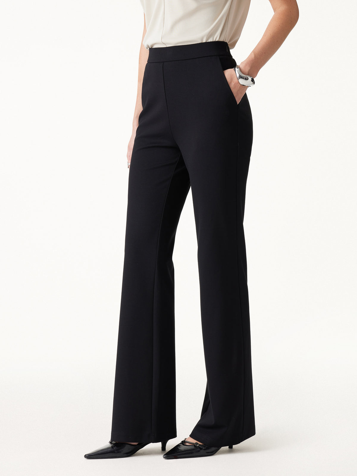 Ponte High Rise Slim Flared Pants Pockets