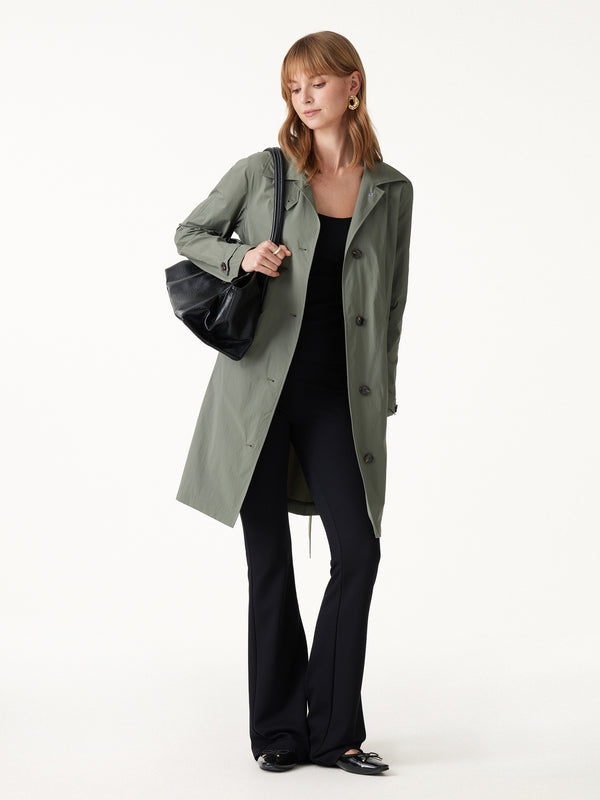 OGLmove Lightweight Water-Repellent Notched Collar Trench Coat with Pockets Dry Sage Green XXS