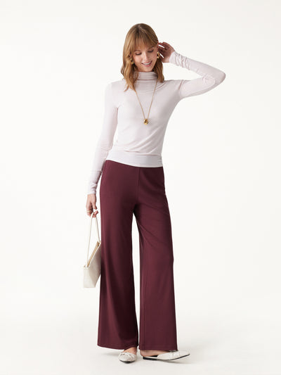 OGLmove Lyocell Wool Mid Rise Wide Leg Pull-on Pant with Pockets Regular Ruby Berry