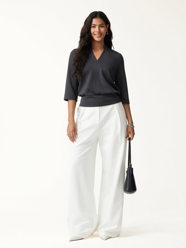 OGLmove V-Neck Elbow Sleeve Banded Top