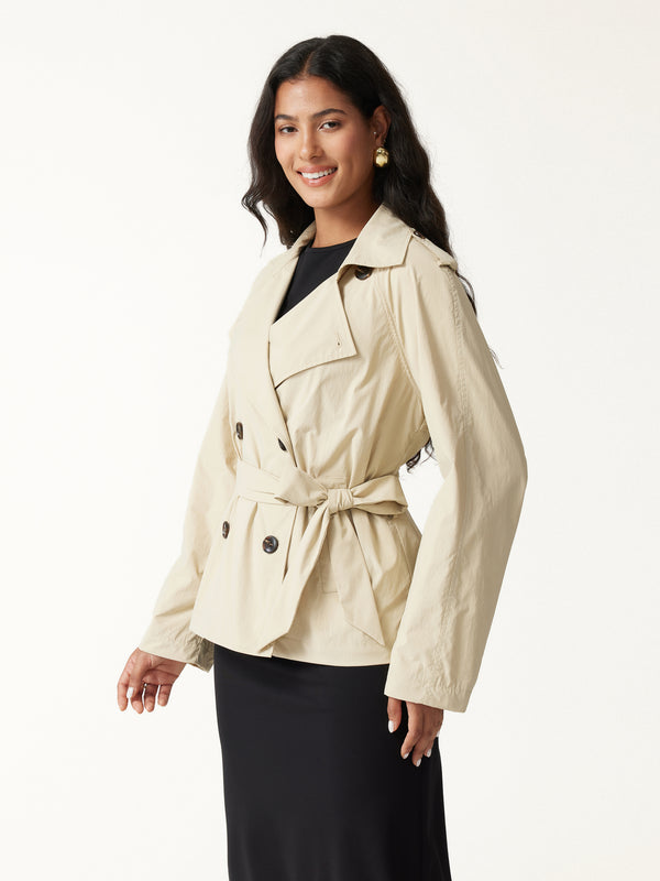 OGLmove Packable Water-Repellent Peak Collar Trench Jacket with Pockets