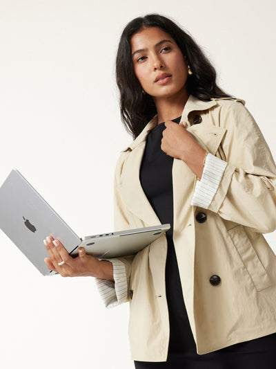 Packable Water-Repellent Peak Collar Trench Jacket with Pockets