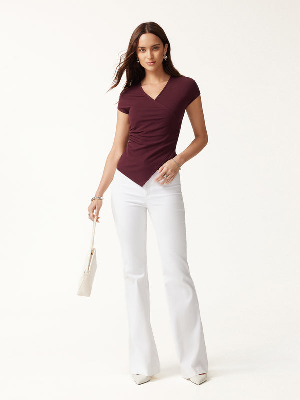 OGLmove Lyocell Wool Surplice Cap Sleeve Asymmetrical Top
