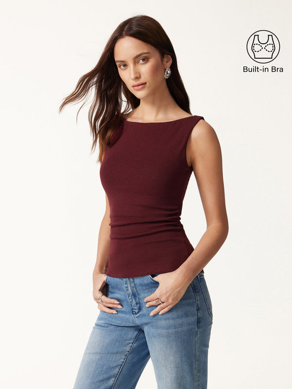 OGLmove Boat Neck Bra Tank Top Ruby XXS