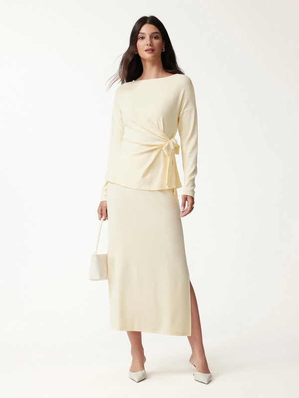OGLmove LiteWarm Boatneck Long Sleeve Tie-Waist Top