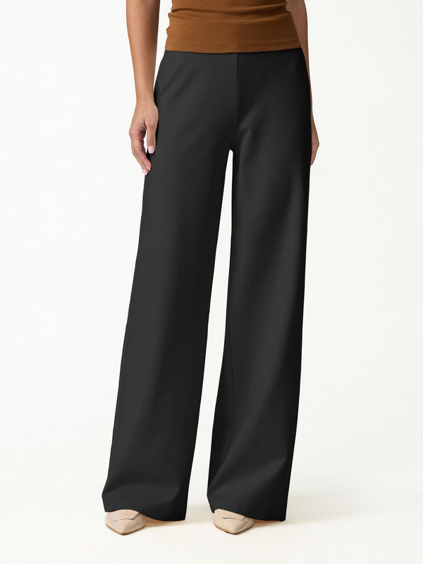 OGLmove Ponte High-Rise Wide-Leg Pants with Pockets Pure Black XXS
