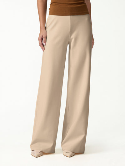 OGLmove Ponte High-Rise Wide-Leg Pants with Pockets Regular Khaki Brown