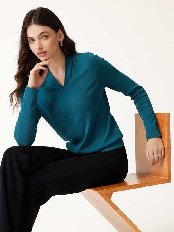 OGLmove LiteWarm V-Neck Long Sleeve Tucked Shoulder Top