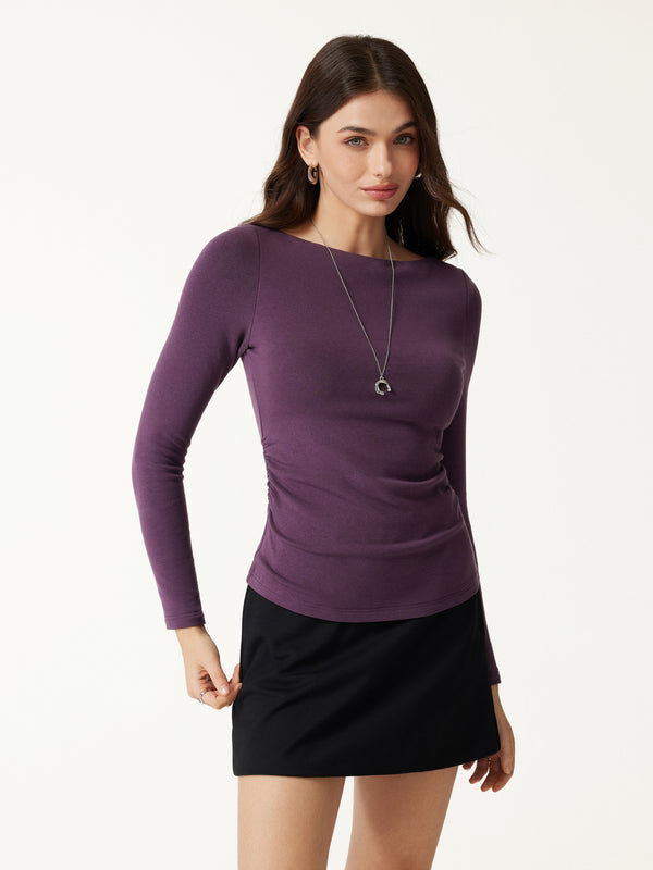 Modern Side Ruched Boatneck Bra Top