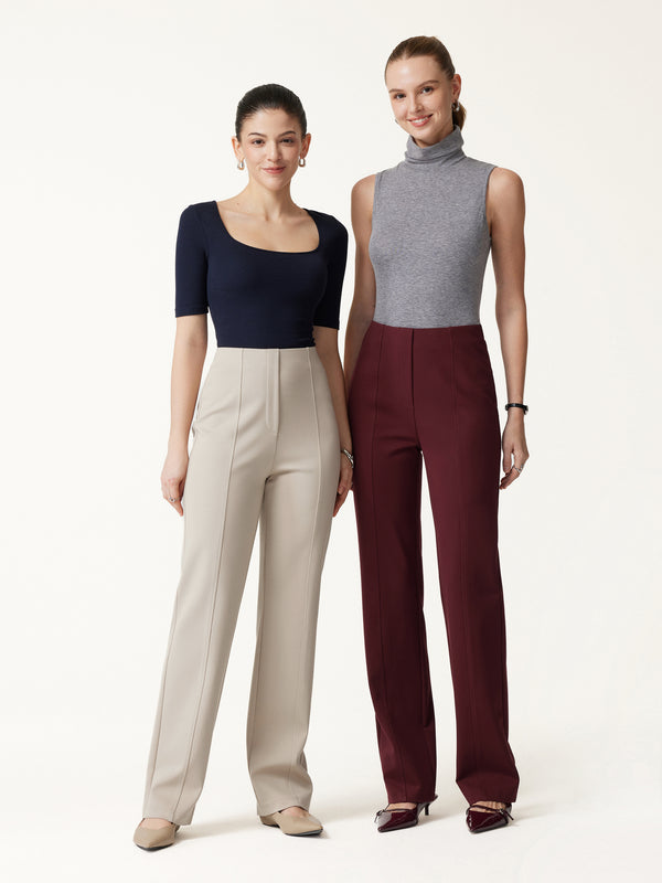OGLmove Ponte High-Rise Straight-Leg Pants with Pockets