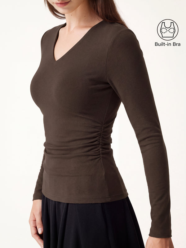 ProWarm V-Neck Long Sleeve Side-Tuck Built-In Bra Top 2.0