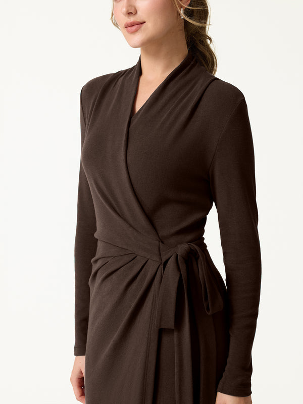 OGLmove LiteWarm Classic Long Sleeve Midi Wrap Dress Espresso XXS