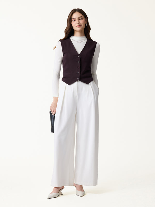 OGLmove Petite-Friendly V-Neck Sleeveless Button-Down Cropped Vest