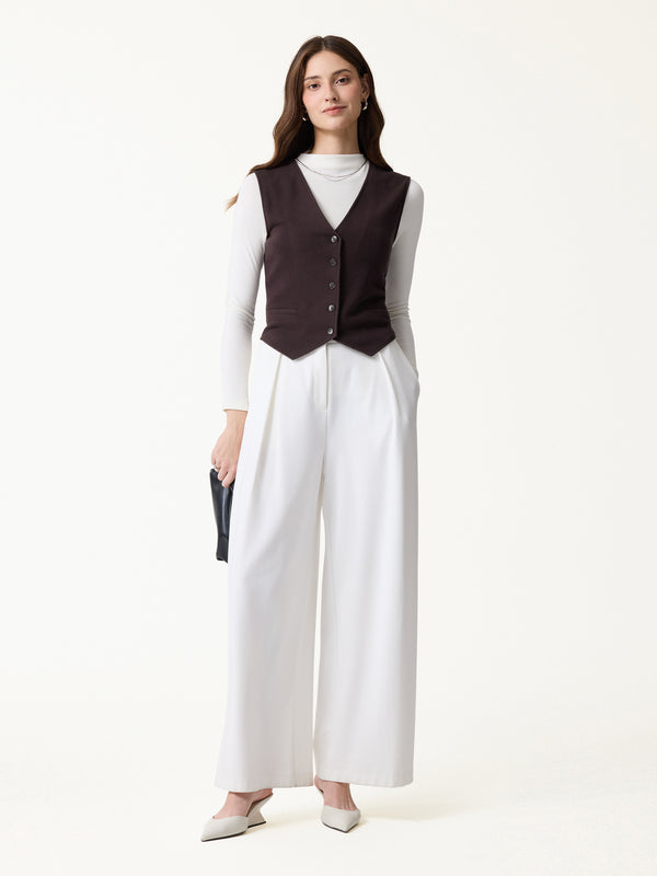 OGLmove Petite-Friendly V-Neck Sleeveless Button-Down Cropped Vest
