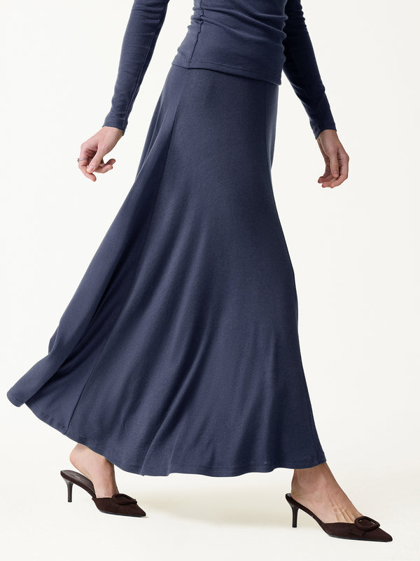OGLmove Lyocell-Cashmere Blend Mid-Rise Umbrella Maxi Skirt Navy XXS