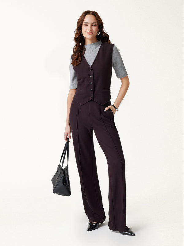 OGLmove GingerWarm Mid-Rise Straight-Leg Pintuck Pants with Pockets