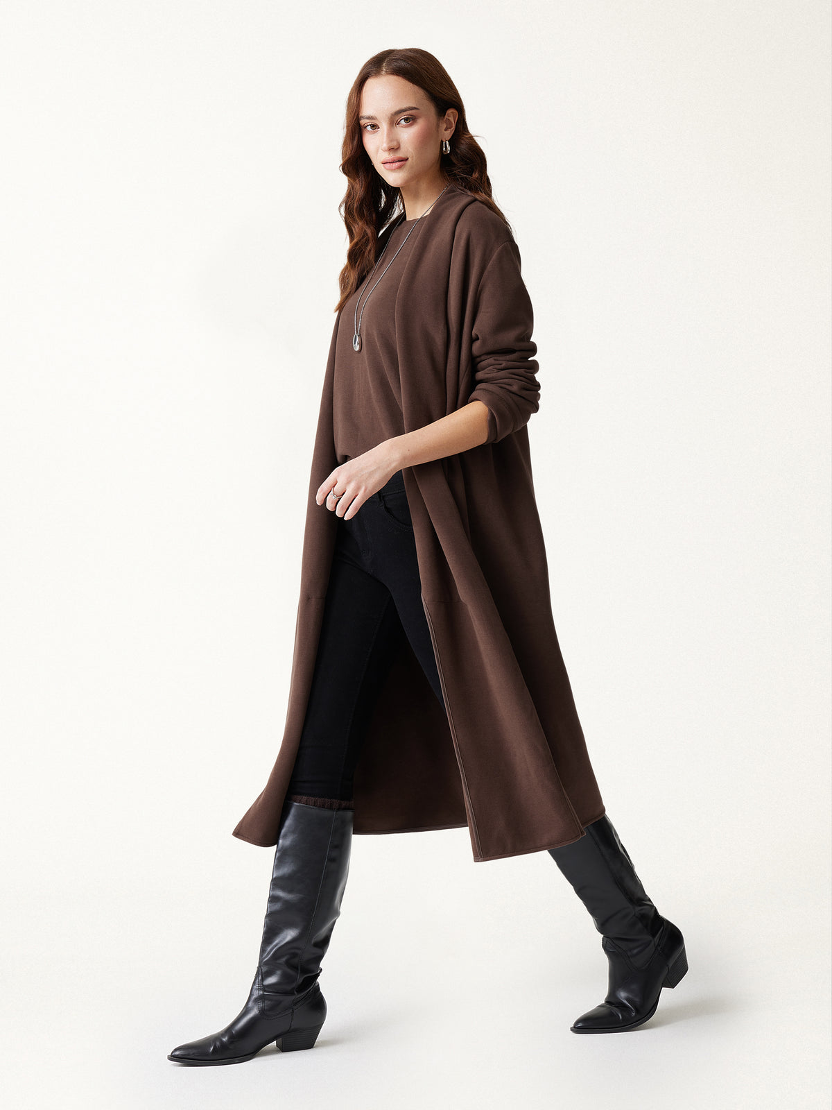 MaxWarm Shawl Collar Long Sleeve Midi Cardigan Pockets