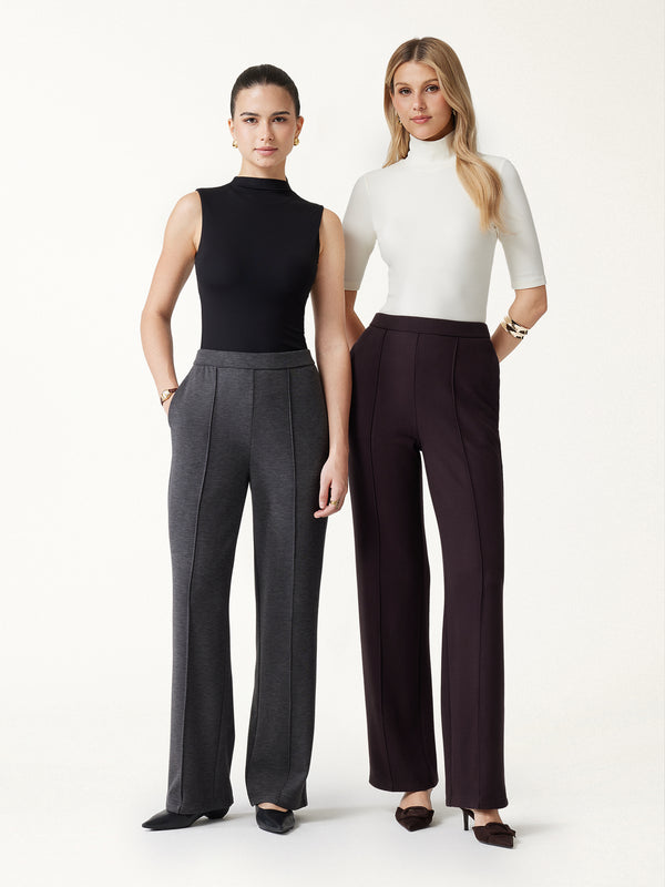 OGLmove GingerWarm Mid-Rise Straight-Leg Pintuck Pants with Pockets