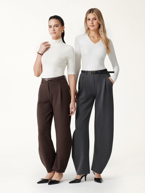 OGLmove Cozy Knit Mid Rise Barrel Leg Pull-on Pants