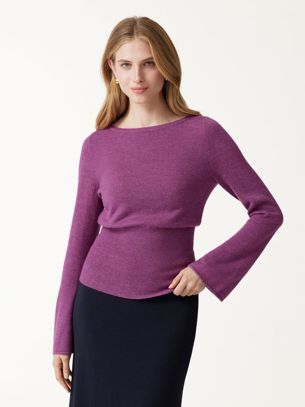 OGLmove Merino Blend Boatneck Long Sleeve Close-Fit Hem Sweater Heather Aubergine Purple XS