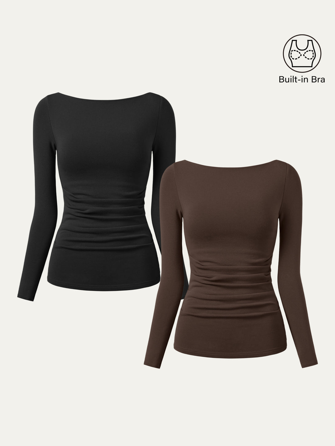 2Pcs Set Boatneck Tucks Brami Top Black/Espresso XS
