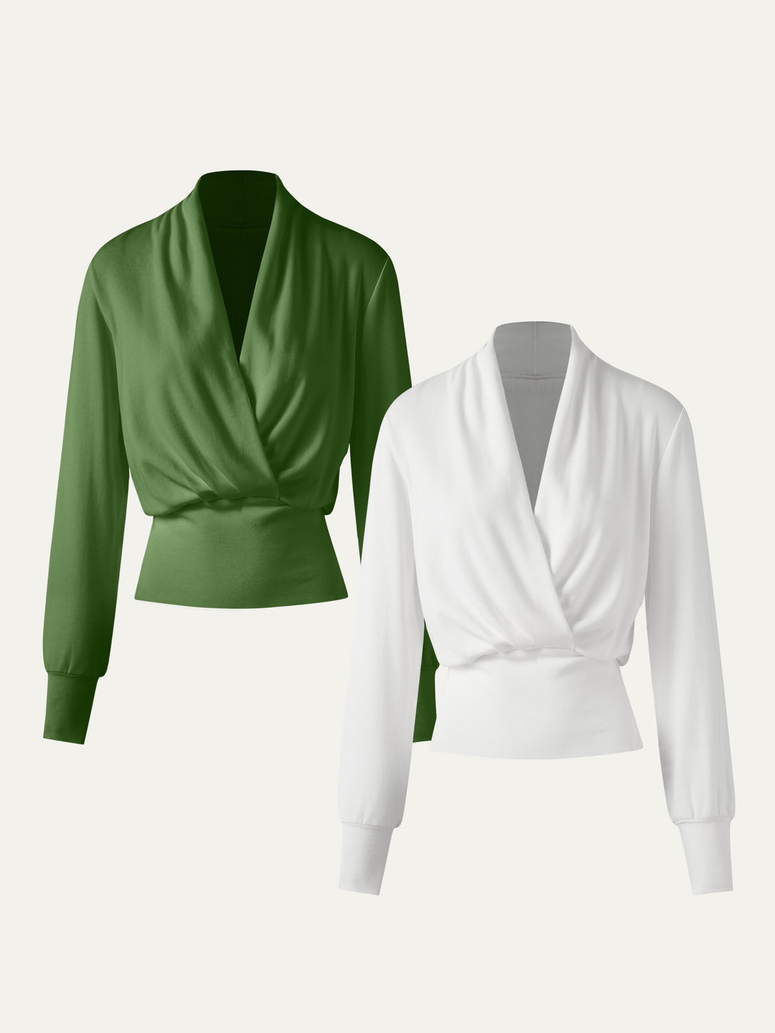 2Pcs Set Surplice Tuckable Top White/Avocado XS
