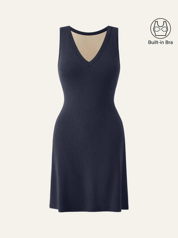 Casual Everyday Essential Fitted Navy/XL Midi Dresses Sleeveless Wide Straps V-neck Women Dresses OGLmove Casual Everyday Essential Fitted Navy/XL Midi Dresses Sleeveless Wide Straps V-neck Women Dresses OGLmove