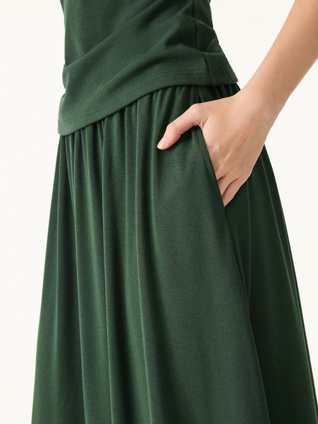 Stretch Cotton Maxi Umbrella Skirt with Pockets