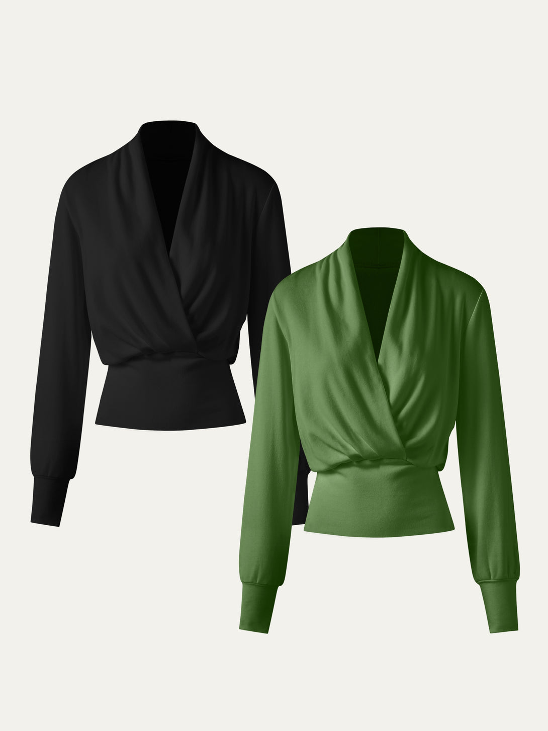 2Pcs Set Surplice Tuckable Top Black/Avocado XS