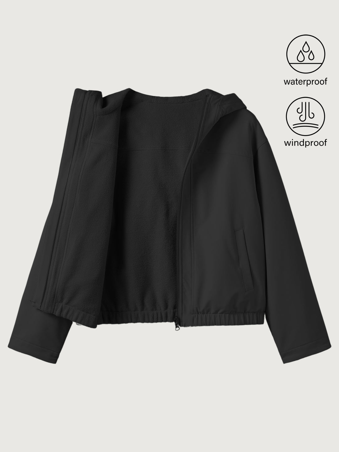 Water-Proof Fleece Reversable Hooded Jacket Black XS