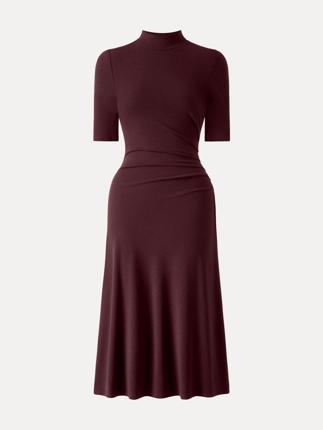 Mockneck Elbow Length Sleeve Tucked Midi Dress