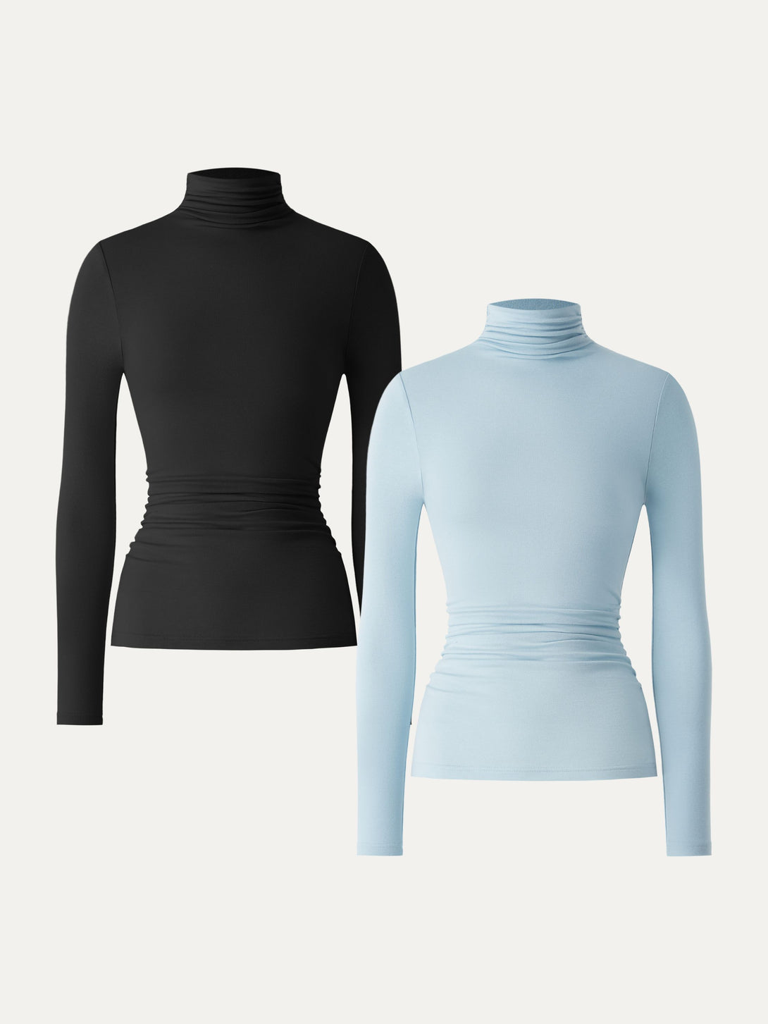 Lyocell Cashmere Turtleneck Side Ruched Top Black/Salt Blue XS