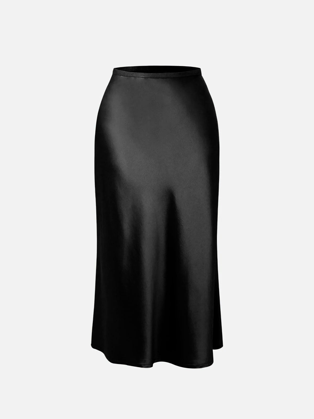 Silk-Like Satin Midi Slip Skirt Bias-Cut High Waisted Womens Skirt