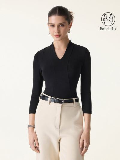 Cotton Lyocell V-Neck 3/4 Sleeve Brami Black XS