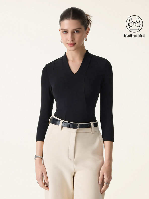 Cotton Lyocell V-Neck 3/4 Sleeve Brami Black XS