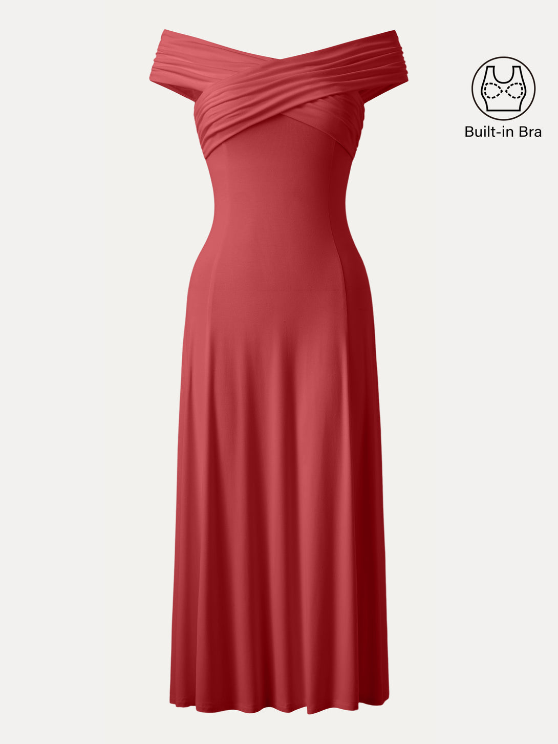 Flowy Criss Cross Off-shoulder Midi Brami Dress Red L