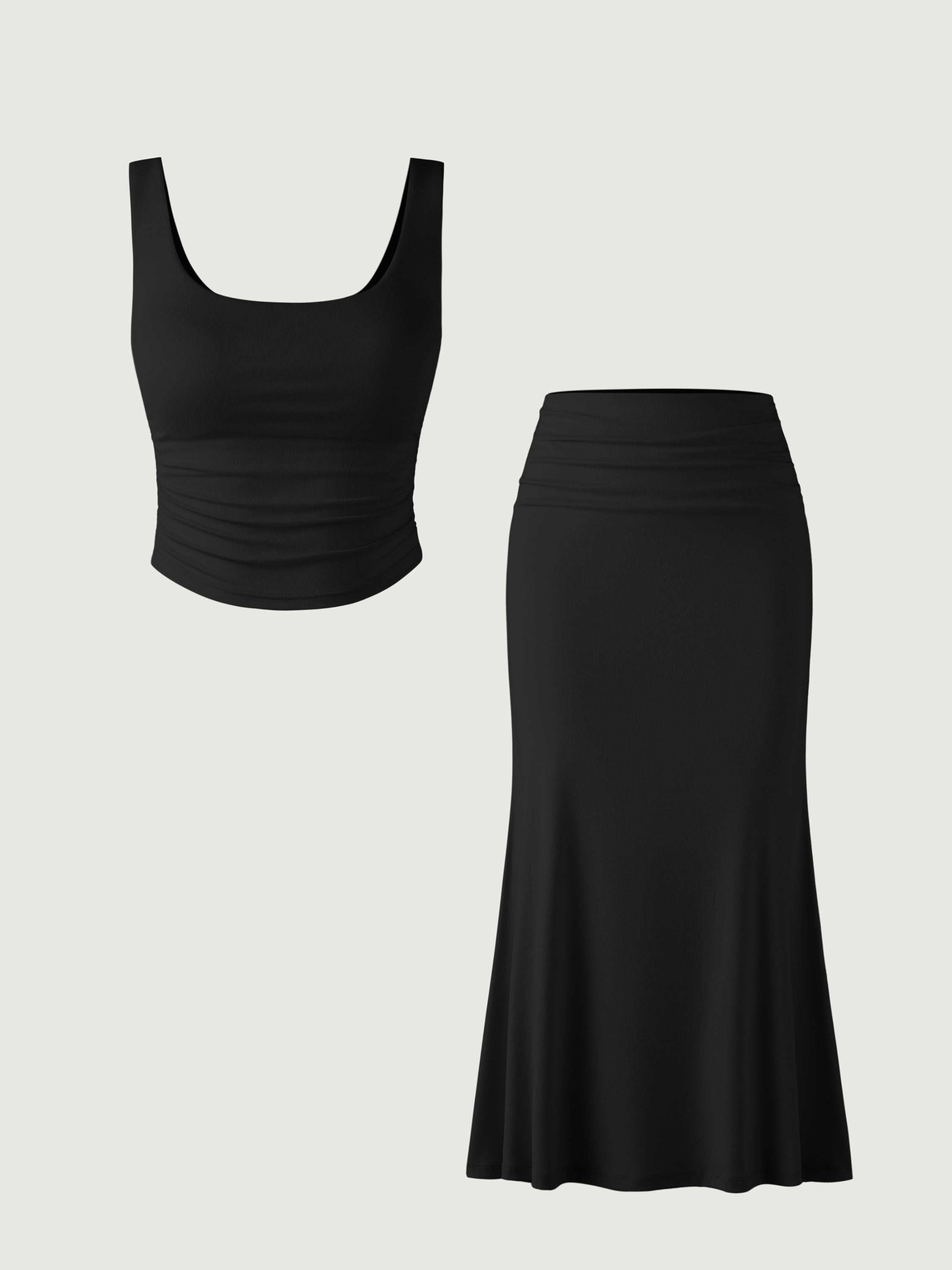 Eco-SkinKiss® Ruched Sides Square Brami Tank Top & Mermaid Maxi Skirt