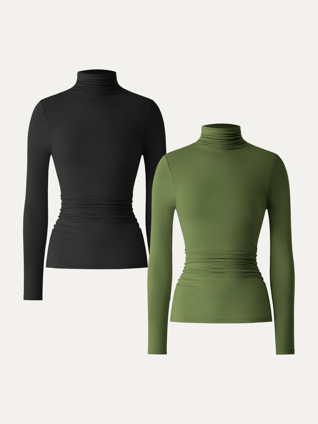 Lyocell Cashmere Turtleneck Side Ruched Top Black/Kale XS