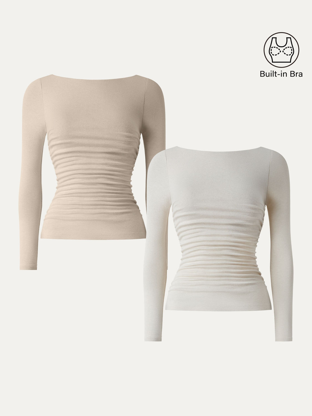 Light Warm Boatneck Ruched Brami Top Cloud White/Natural Calico XS