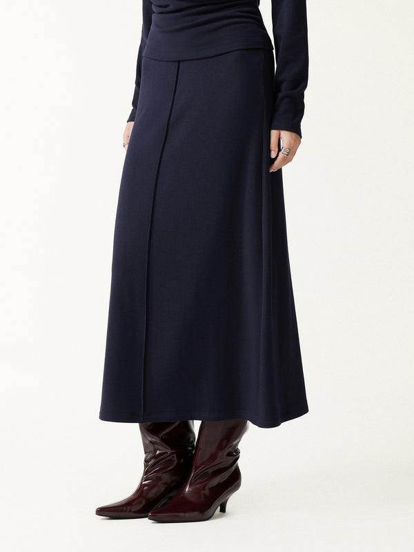 OGLmove Prowarm Mid-Rise Pintuck A-Line Midi Skirt Smoky Navy XXS