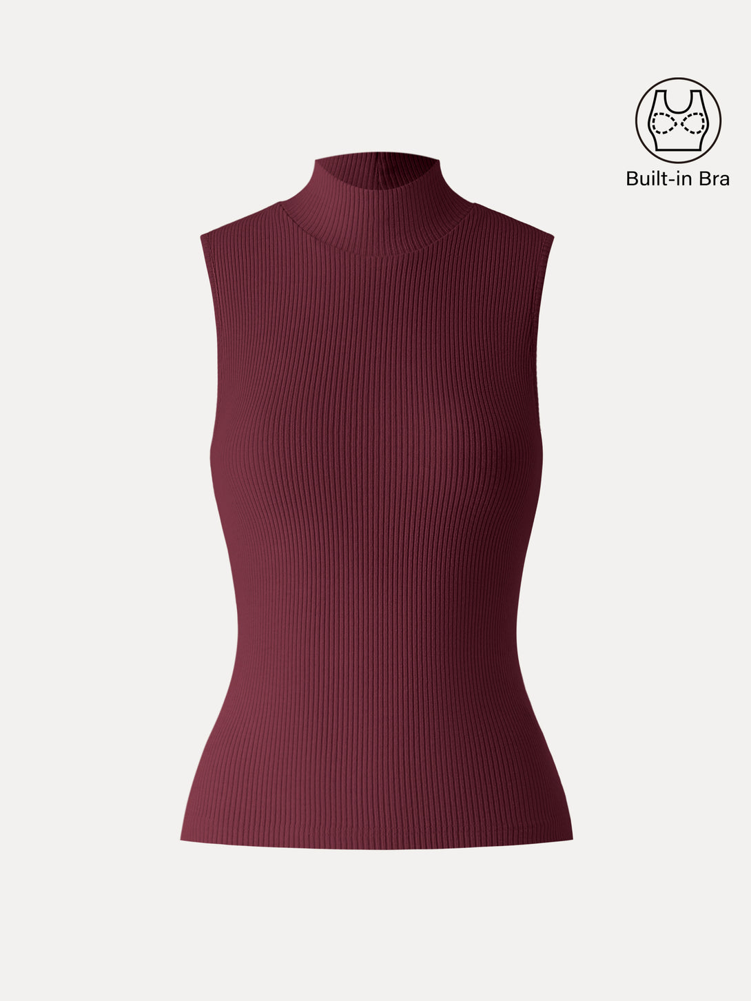 Textured Rib Mockneck Sleeveless Brami Maroon XS