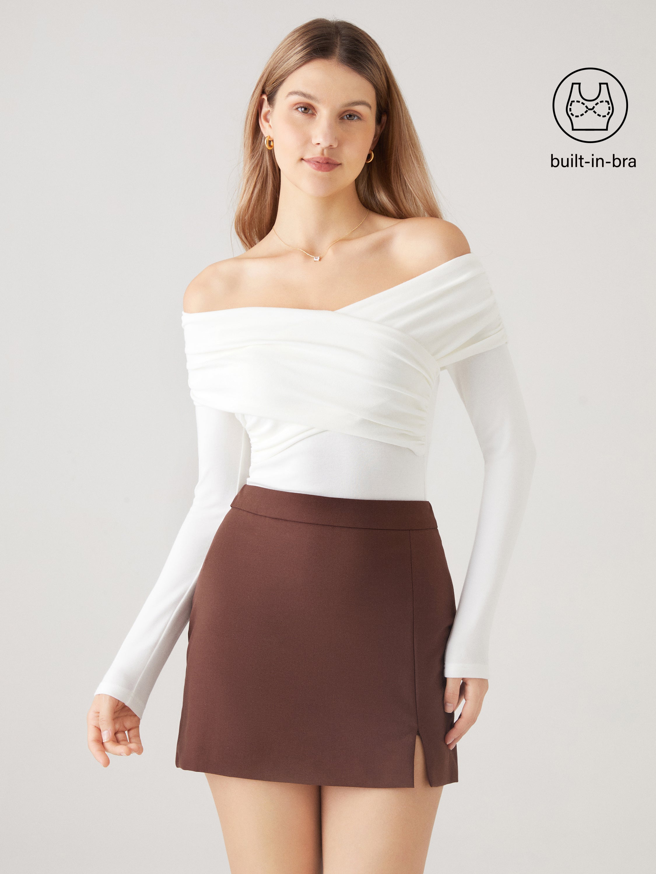 Surplice Cold Shoulder Brami Top - Mocha