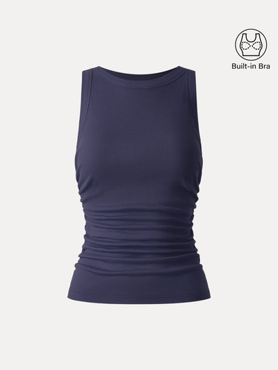 OGLmove Crewneck Side Ruched Bra Tank Navy XS