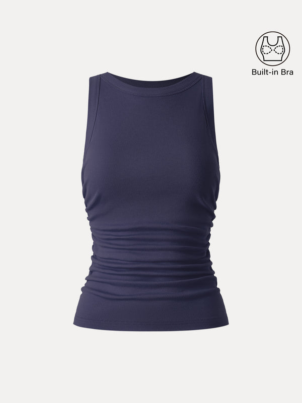 OGLmove Crewneck Side Ruched Bra Tank Navy XS