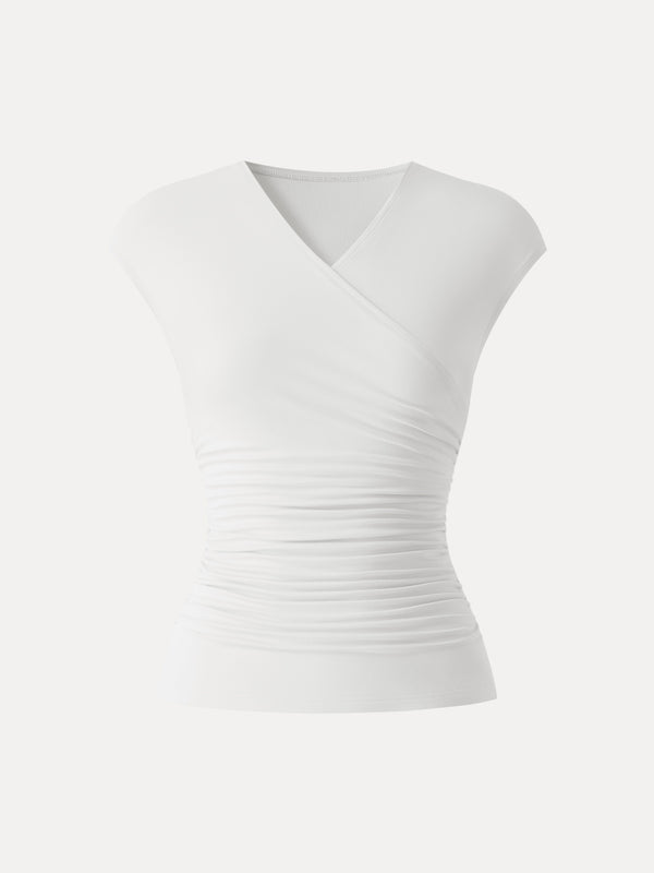 OGLmove SkinKiss Cooling Surplice Ruched Cap Sleeve Summer Top
