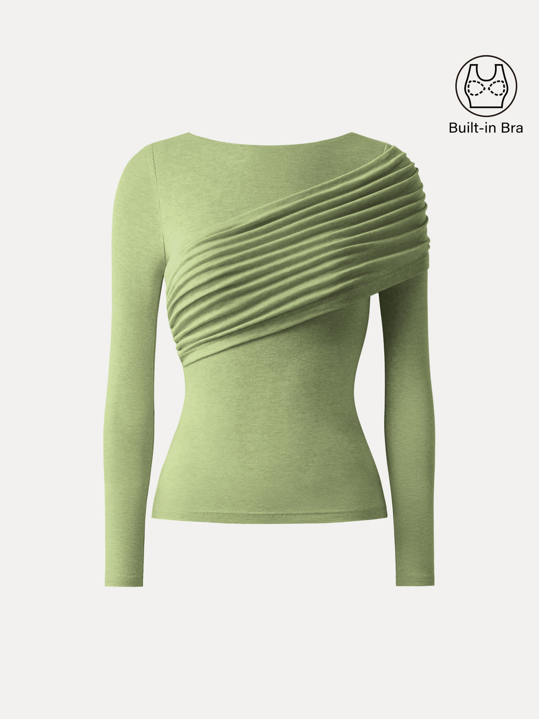Tencel-Wool Gathered Semi Sheer Long Sleeve Brami Top Tencel-Wool Heather Light Peridot