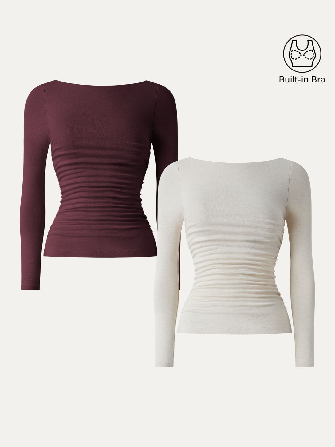 Light Warm Boatneck Ruched Brami Top Cloud White/Ruby Berry XS