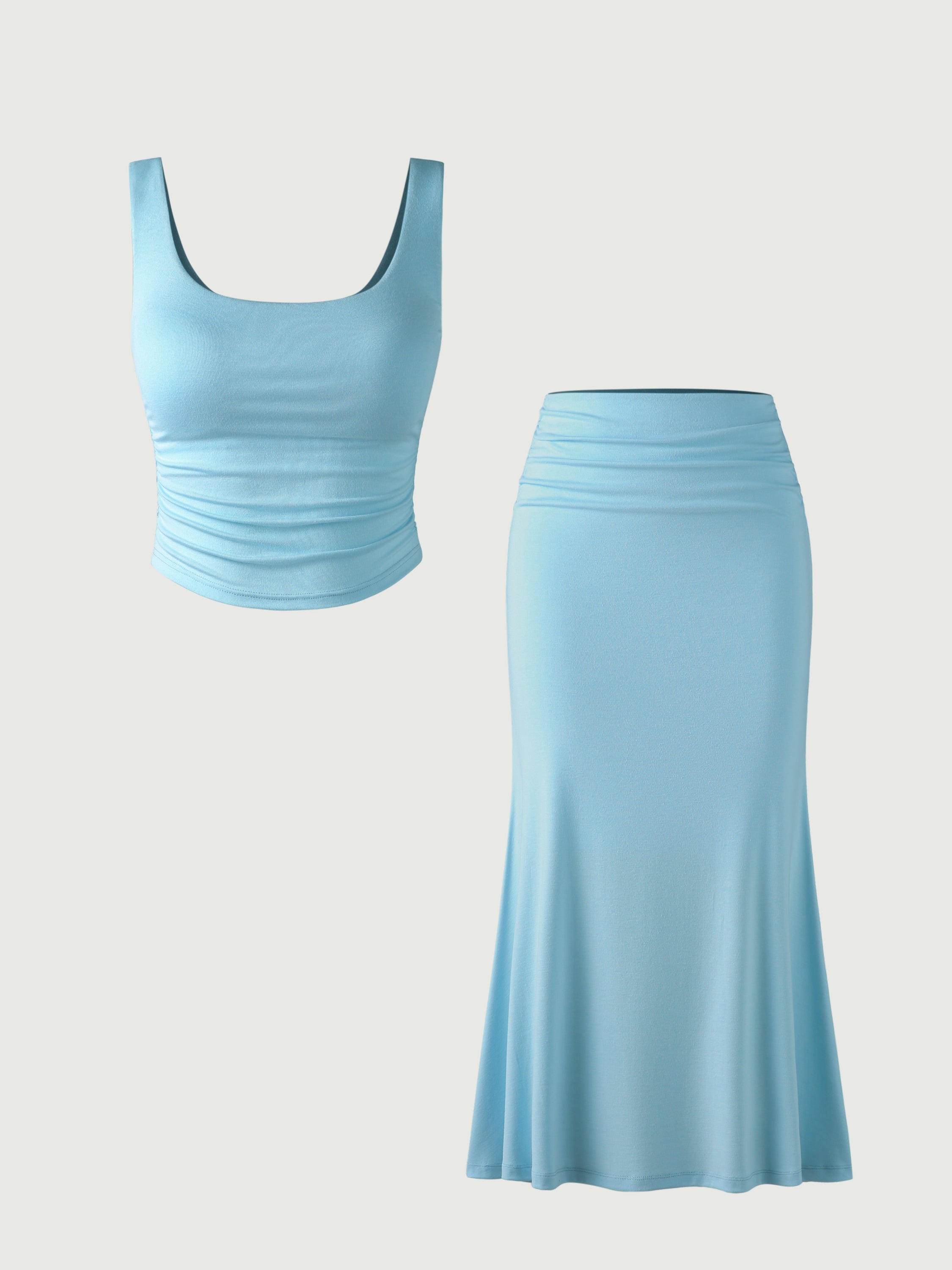 Eco-SkinKiss® Ruched Sides Square Brami Tank Top & Mermaid Maxi Skirt