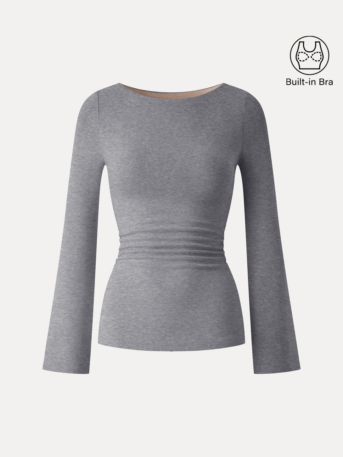 Boatneck Bell Sleeves Ruched Brami Top Heather Grey XS