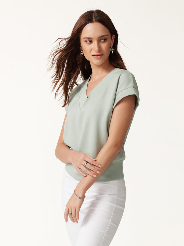 OGLmove Lyocell Spacer Knit V-Neck Banded Hem Top